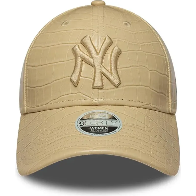 mutzen-gebogen-beige-verstellbares-band-9forty-pu-pattern-der-new-york-yankees-mlb-von-new-era
