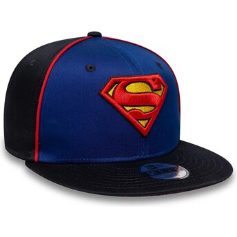 Mützen flach blau snapback für Kinder 9FIFTY Piping der Superman DC Comics von New Era