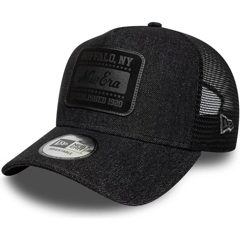 casquette-trucker-noire-avec-logo-noir-a-frame-patch-denim-new-era
