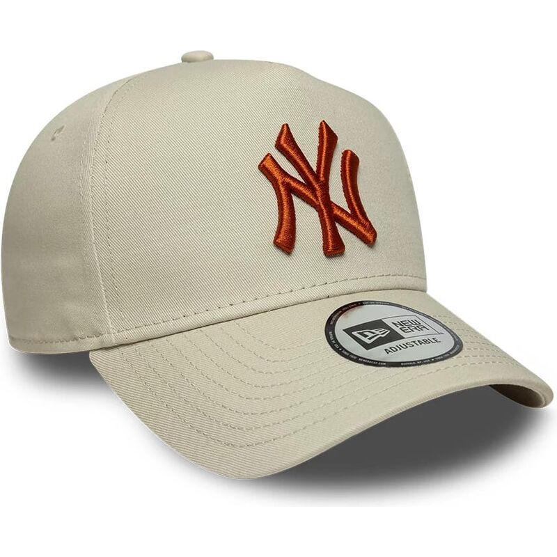 casquette-courbee-beige-snapback-avec-logo-marron-e-frame-league-essential-new-york-yankees-mlb-new-era