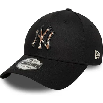 Casquette courbée noire ajustable avec logo marron 9FORTY Faux Pony Infill New York Yankees MLB New Era