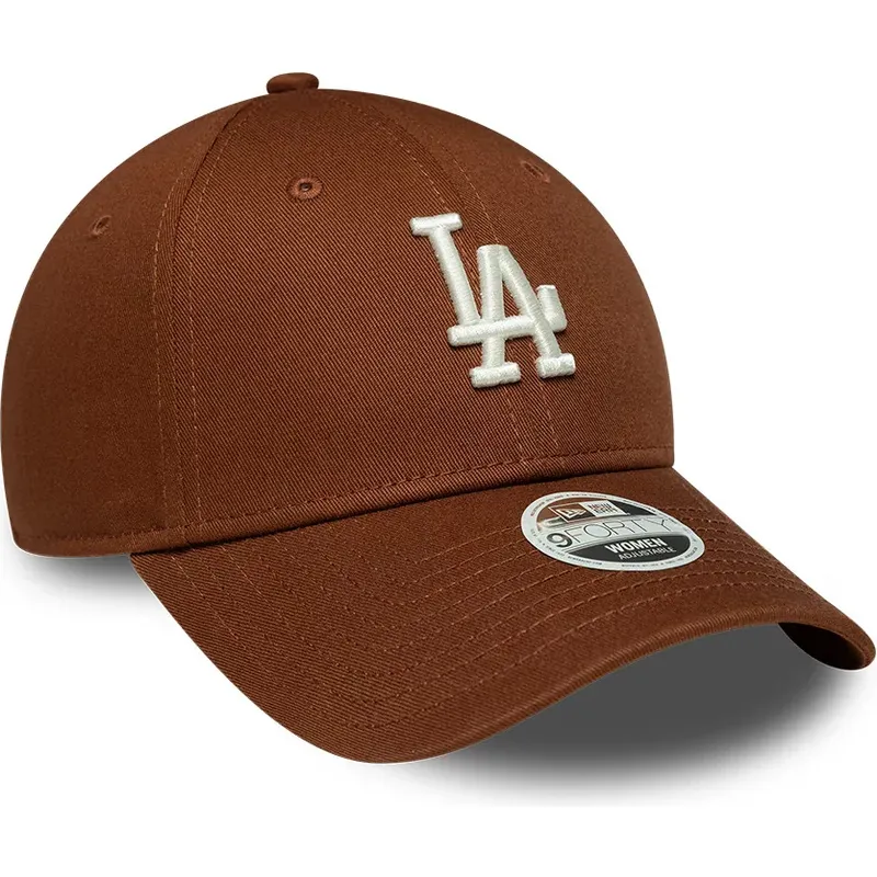 casquette-courbee-marron-ajustable-pour-femme-9forty-league-essential-midi-los-angeles-dodgers-mlb-new-era