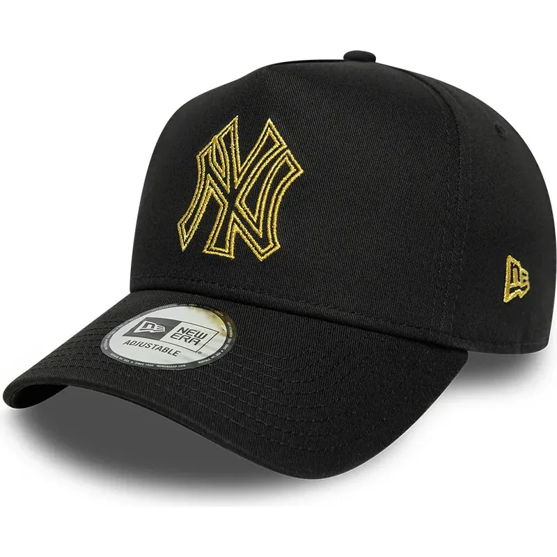 casquette-courbee-noire-snapback-avec-logo-dore-e-frame-metallic-outline-new-york-yankees-mlb-new-era