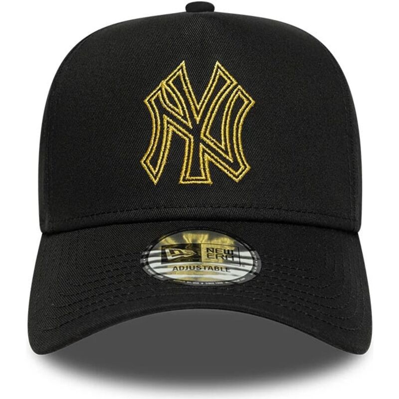 casquette-courbee-noire-snapback-avec-logo-dore-e-frame-metallic-outline-new-york-yankees-mlb-new-era