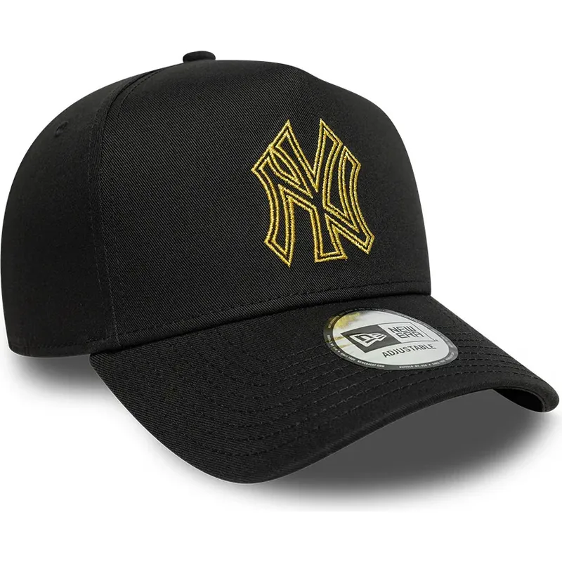 casquette-courbee-noire-snapback-avec-logo-dore-e-frame-metallic-outline-new-york-yankees-mlb-new-era