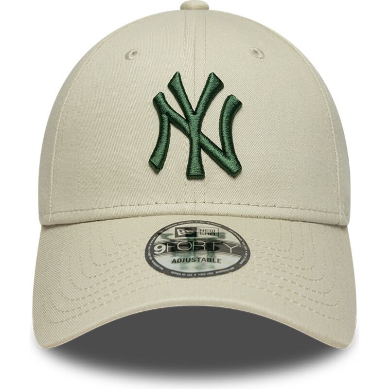 casquette-courbee-beige-ajustable-avec-logo-vert-fonce-9forty-league-essential-new-york-yankees-mlb-new-era