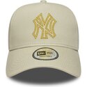 mutzen-gebogen-beige-snapback-dorado-e-frame-metallic-outline-der-new-york-yankees-mlb-von-new-era