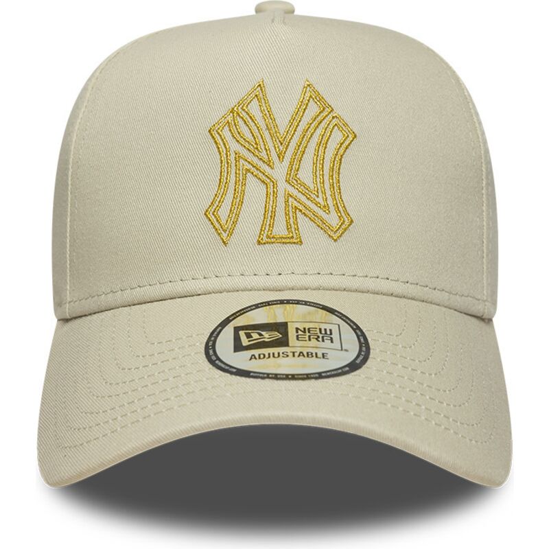 mutzen-gebogen-beige-snapback-dorado-e-frame-metallic-outline-der-new-york-yankees-mlb-von-new-era