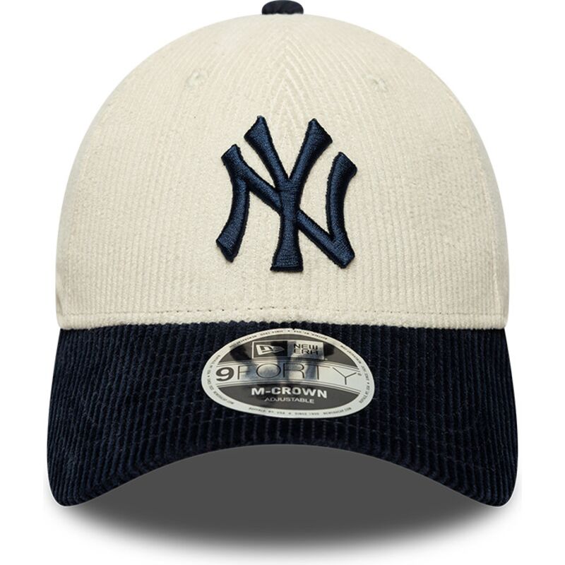 casquette-courbee-beige-et-bleue-marine-ajustable-avec-logo-bleu-marine-9forty-m-crown-cord-new-york-yankees-mlb-new-era