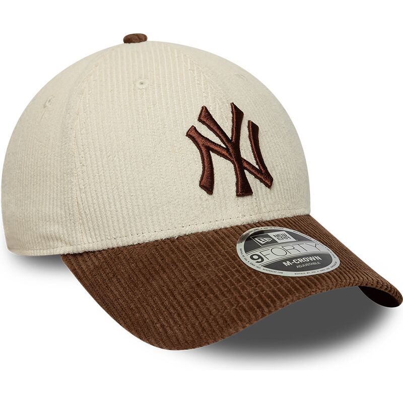 casquette-courbee-marron-et-beige-ajustable-avec-logo-marron-9forty-m-crown-cord-new-york-yankees-mlb-new-era