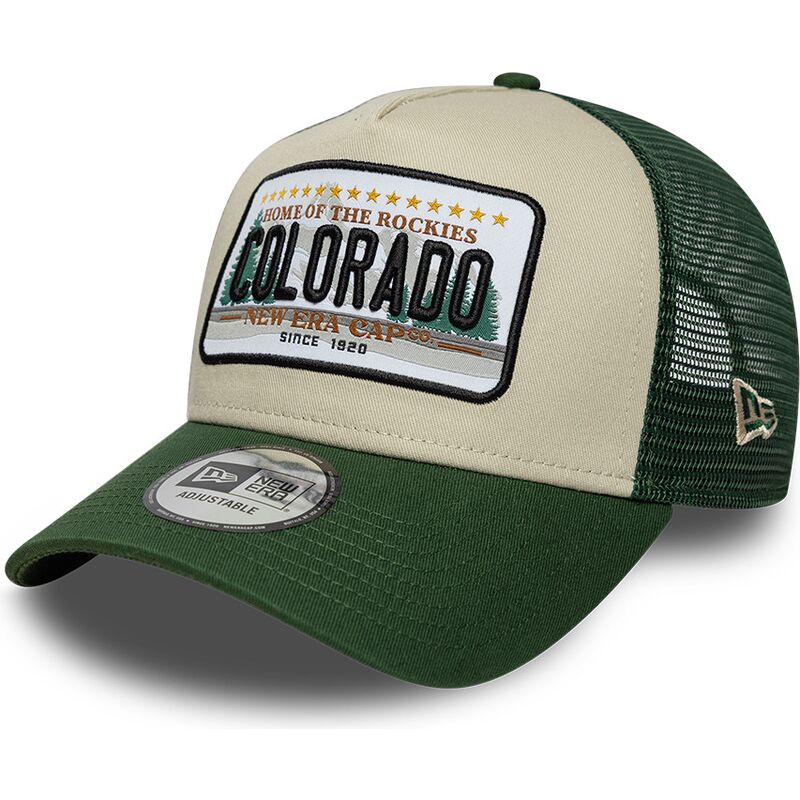 casquette-trucker-verte-et-beige-a-frame-license-plate-colorado-new-era