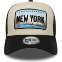 casquette-trucker-noire-et-beige-a-frame-license-plate-new-york-new-era