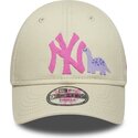 casquette-courbee-beige-ajustable-pour-enfant-avec-logo-rose-9forty-dino-icon-new-york-yankees-mlb-new-era