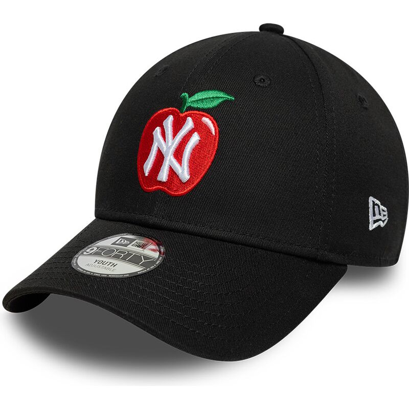 mutzen-gebogen-schwarz-verstellbares-band-fur-kinder-9forty-fruit-icon-apple-der-new-york-yankees-mlb-von-new-era