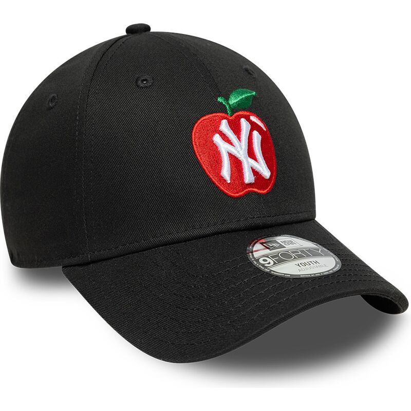 mutzen-gebogen-schwarz-verstellbares-band-fur-kinder-9forty-fruit-icon-apple-der-new-york-yankees-mlb-von-new-era