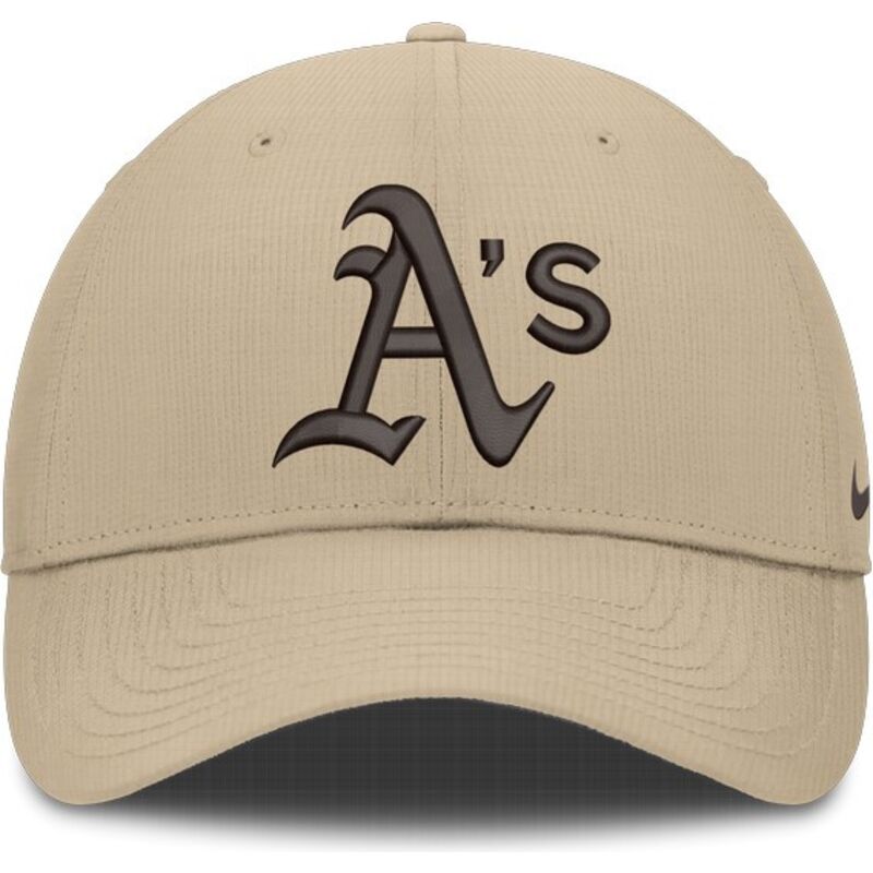 casquette-courbee-beige-ajustable-avec-logo-marron-structured-uv-poly-ripstop-oakland-athletics-mlb-nike