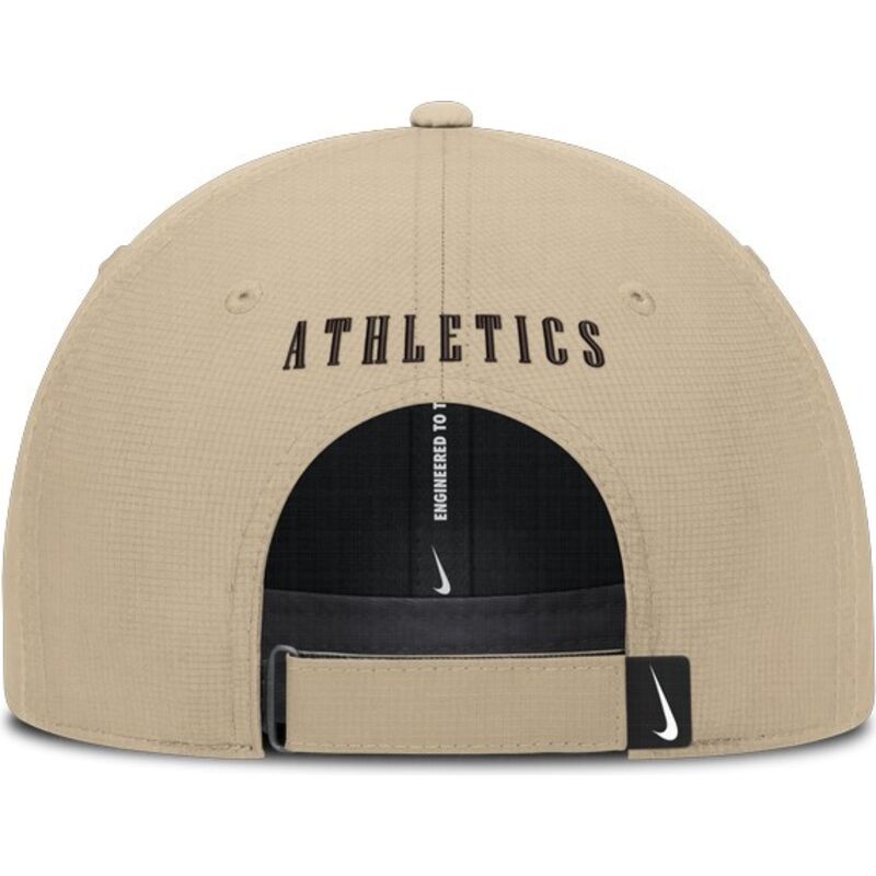casquette-courbee-beige-ajustable-avec-logo-marron-structured-uv-poly-ripstop-oakland-athletics-mlb-nike