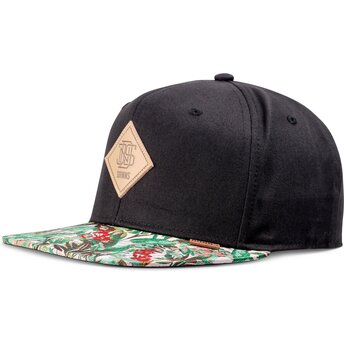 Casquette plate noire et verte snapback Woven Jungle Rev Djinns
