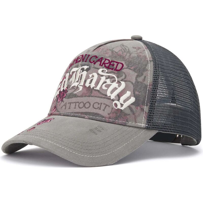 casquette-trucker-grise-floral-tattoo-city-vintage-wash-ed-hardy casquette-trucker-grise-floral-tattoo-city-vintage-wash-ed-hardy