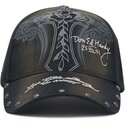 casquette-courbee-noire-ajustable-storming-rose-washed-ed-hardy