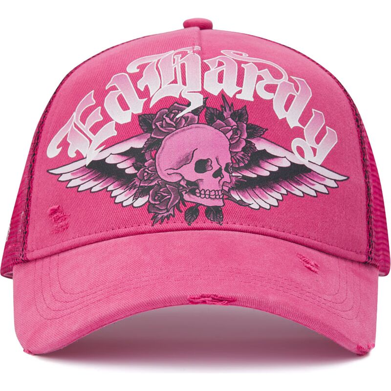mutzen-gebogen-rosa-snapback-flaming-gothic-skull-washed-von-ed-hardy