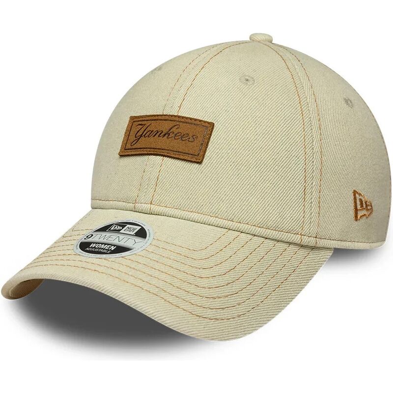 mutzen-gebogen-beige-verstellbares-band-9twenty-denim-der-new-york-yankees-mlb-von-new-era