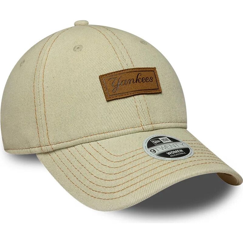 mutzen-gebogen-beige-verstellbares-band-9twenty-denim-der-new-york-yankees-mlb-von-new-era