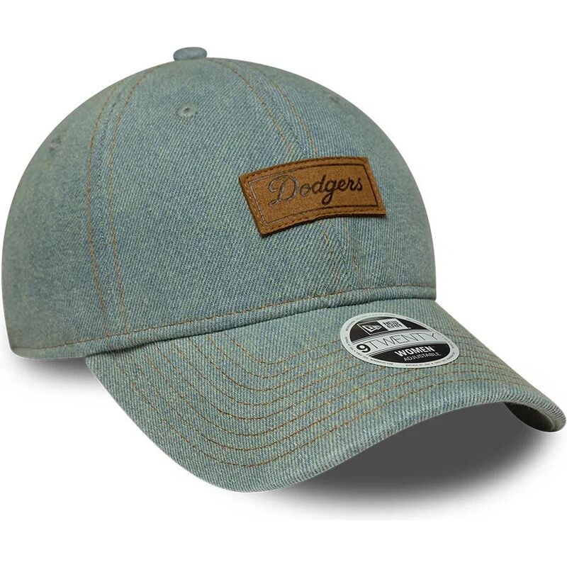 casquette-courbee-bleue-ajustable-pour-femme-avec-logo-marron-9twenty-denim-los-angeles-dodgers-mlb-new-era