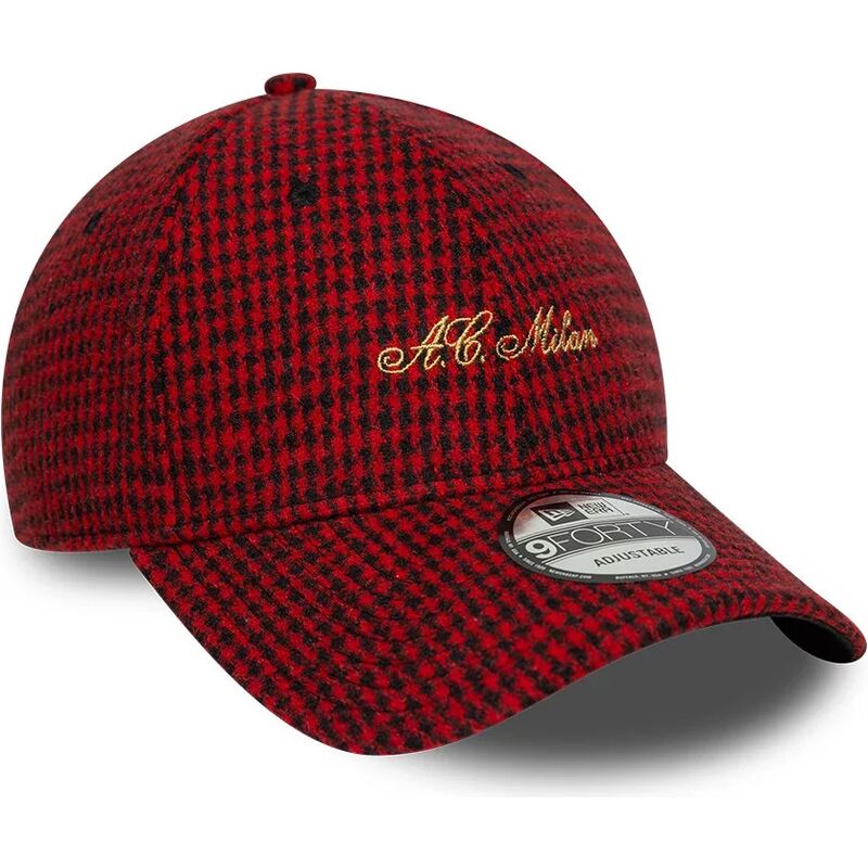 casquette-courbee-rouge-ajustable-9forty-houndstooth-ac-milan-serie-a-new-era