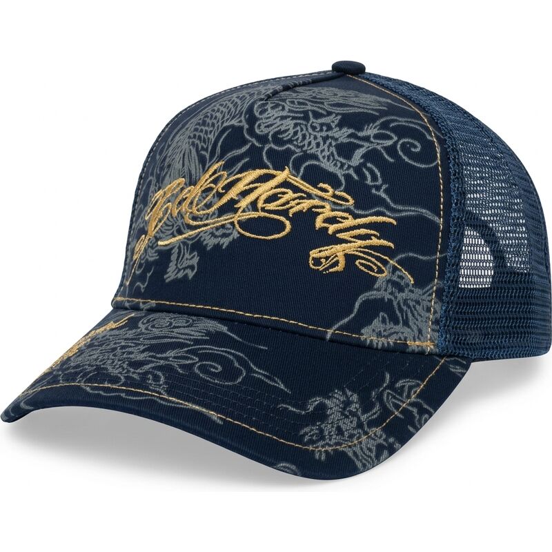 casquette-trucker-bleue-marine-outline-dragons-ed-hardy