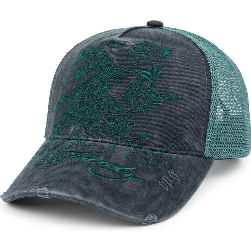 casquette-trucker-noire-et-verte-outline-dragon-distressed-ed-hardy