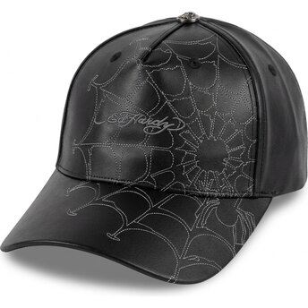 Mützen gebogen schwarz verstellbares band Spiderweb PU Leather von Ed Hardy