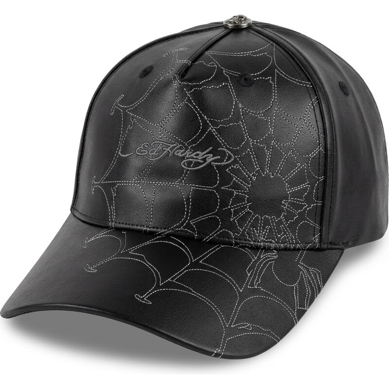 casquette-courbee-noire-ajustable-spiderweb-pu-leather-ed-hardy