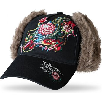 Casquette courbée noire ajustée Crawling Dragon Trapper Ed Hardy
