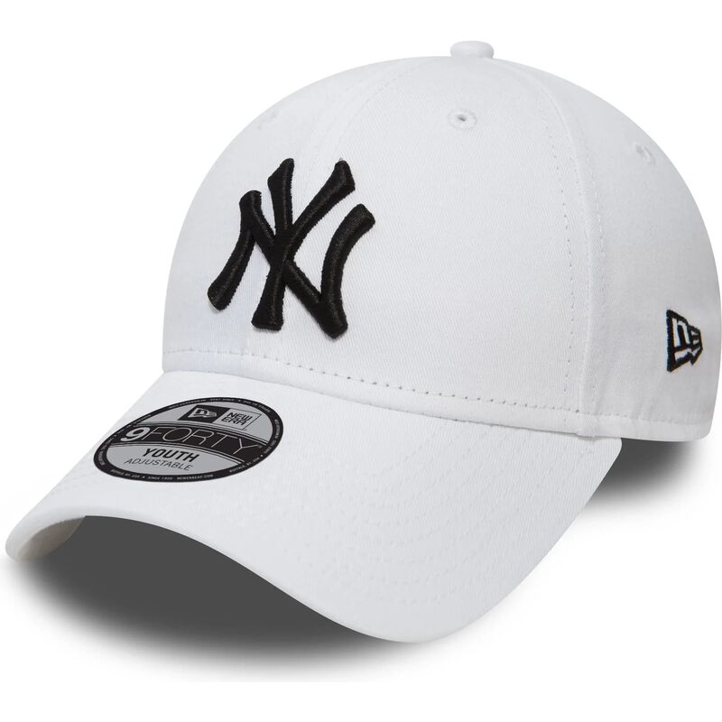 weisse-gebogene-verstellbare-kappe-fur-kinder-9forty-league-essential-der-new-york-yankees-mlb-von-new-era