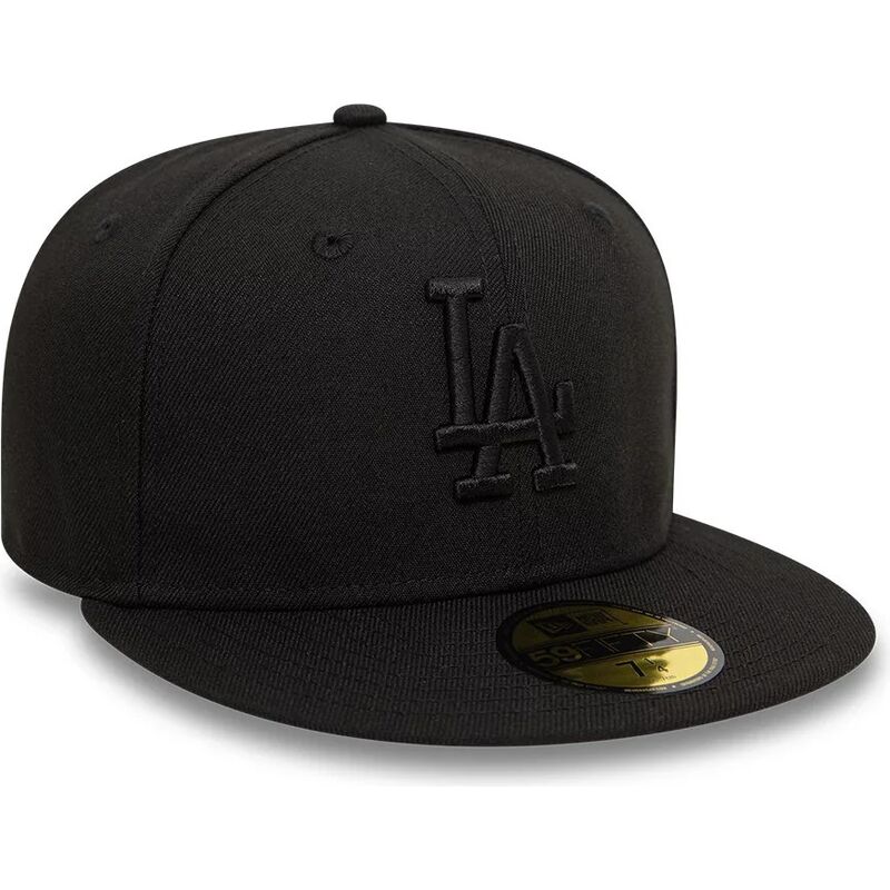 schwarze-enganliegende-flatcap-mit-schwarzem-logo-59fifty-league-essential-der-los-angeles-dodgers-mlb-von-new-era