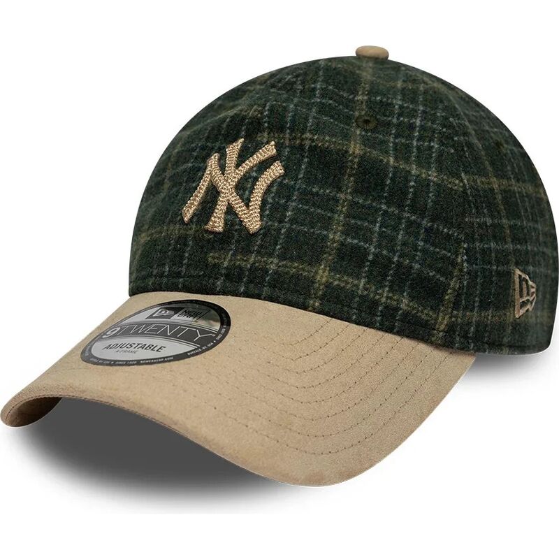 casquette-courbee-verte-et-beige-ajustable-9twenty-mix-check-new-york-yankees-mlb-new-era