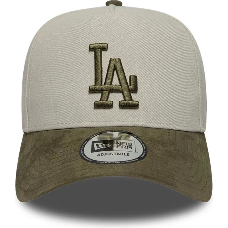 casquette-courbee-verte-et-beige-snapback-avec-logo-vert-e-frame-suede-visor-los-angeles-dodgers-mlb-new-era