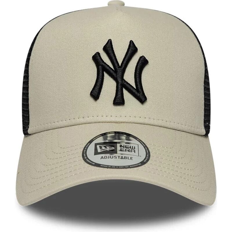 casquette-trucker-beige-et-noire-avec-logo-noir-a-frame-league-essential-new-york-yankees-mlb-new-era