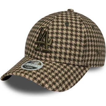 Casquette courbée verte et marron ajustable pour femme 9FORTY M-Crown Houndstooth Los Angeles Dodgers MLB New Era