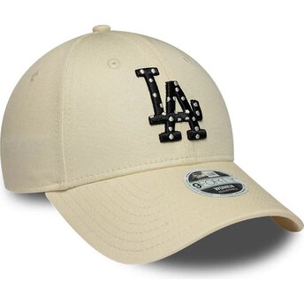 Casquette courbée beige ajustable pour femme avec logo noir 9FORTY Infill Los Angeles Dodgers MLB New Era