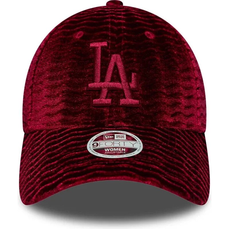 casquette-courbee-rouge-ajustable-pour-femme-avec-logo-rouge-9forty-velour-los-angeles-dodgers-mlb-new-era