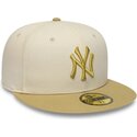 casquette-plate-beige-et-marron-ajustee-59fifty-league-essential-new-york-yankees-mlb-new-era