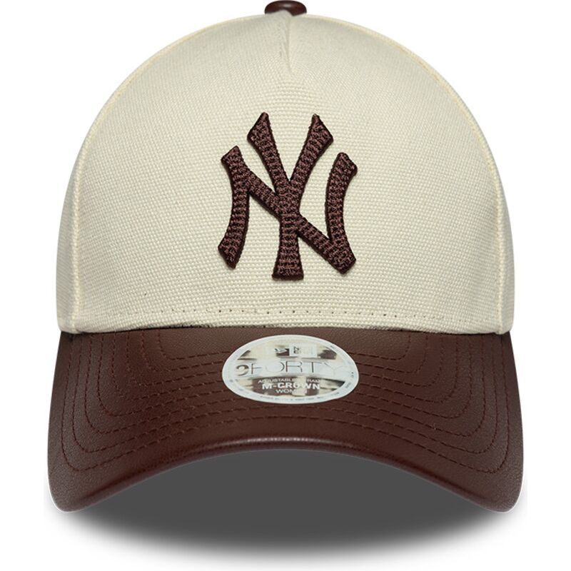 casquette-courbee-beige-et-marron-ajustable-pour-femme-9forty-m-crown-fabric-mix-new-york-yankees-mlb-new-era