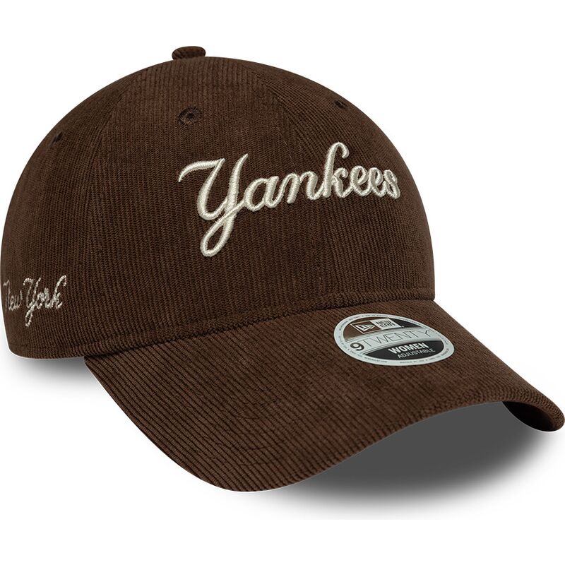 casquette-courbee-marron-ajustable-pour-femme-9twenty-cord-script-new-york-yankees-mlb-new-era