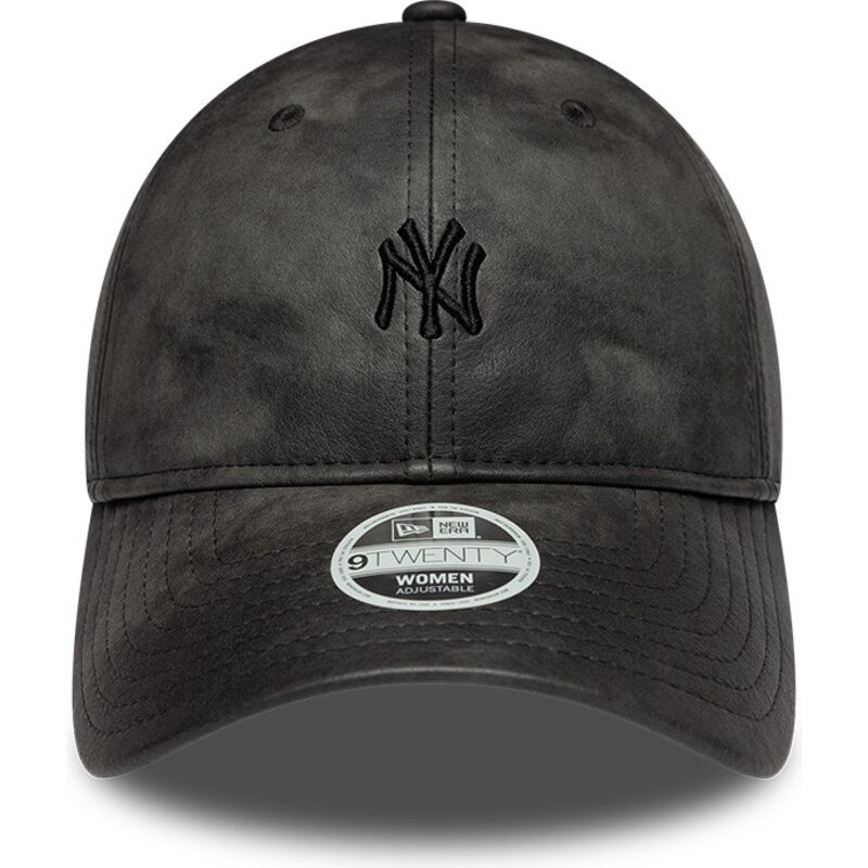 casquette-courbee-noire-ajustable-pour-femme-avec-logo-noir-9twenty-washed-pu-new-york-yankees-mlb-new-era