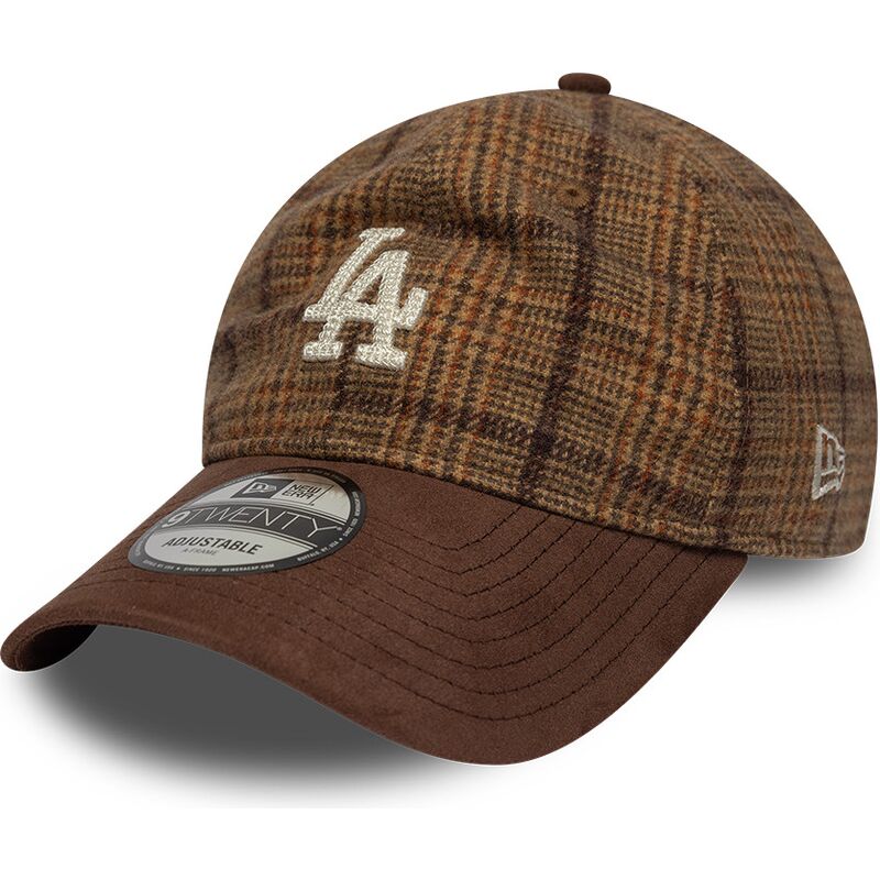 casquette-courbee-marron-ajustable-9twenty-mix-check-los-angeles-dodgers-mlb-new-era