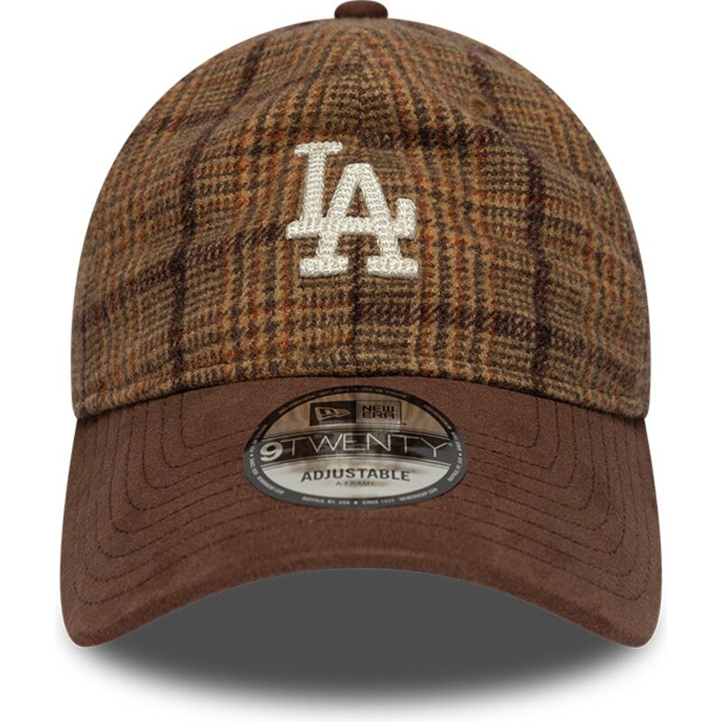 casquette-courbee-marron-ajustable-9twenty-mix-check-los-angeles-dodgers-mlb-new-era