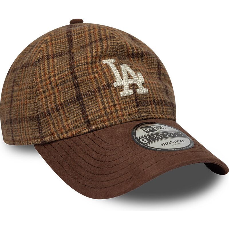mutzen-gebogen-braun-verstellbares-band-9twenty-mix-check-der-los-angeles-dodgers-mlb-von-new-era