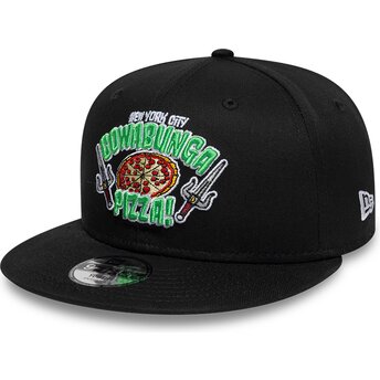 Mützen flach schwarz snapback für Kinder 9FIFTY Cowabunga Pizza der Tortugas Ninja von New Era
